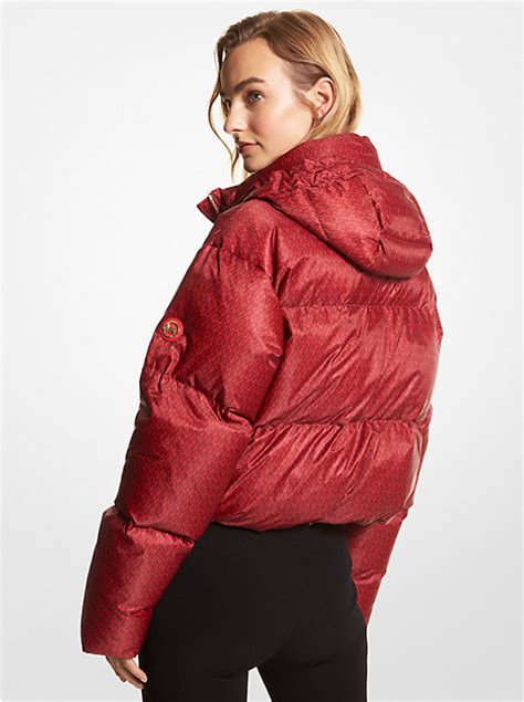 michael kors cropped logo quilted puffer jacket|saks michael kors puffer jacket.